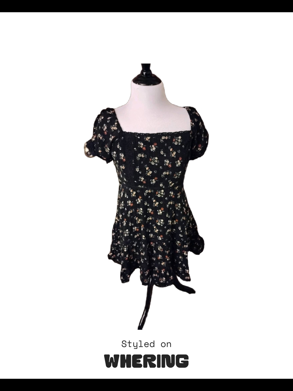 American Eagle Black Floral Square-Neck Dress
